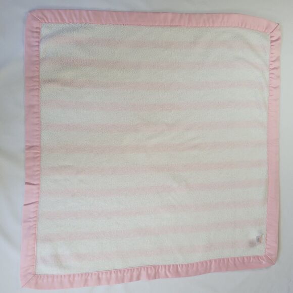 2018 Gymboree Plush Baby Security Blanket Pink White Stripes Satin Trim 30”x30” - Picture 2 of 12